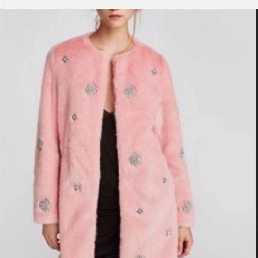 Zara Pink Fluffy Faux Fur Coat - Medium - Picture 8 of 8